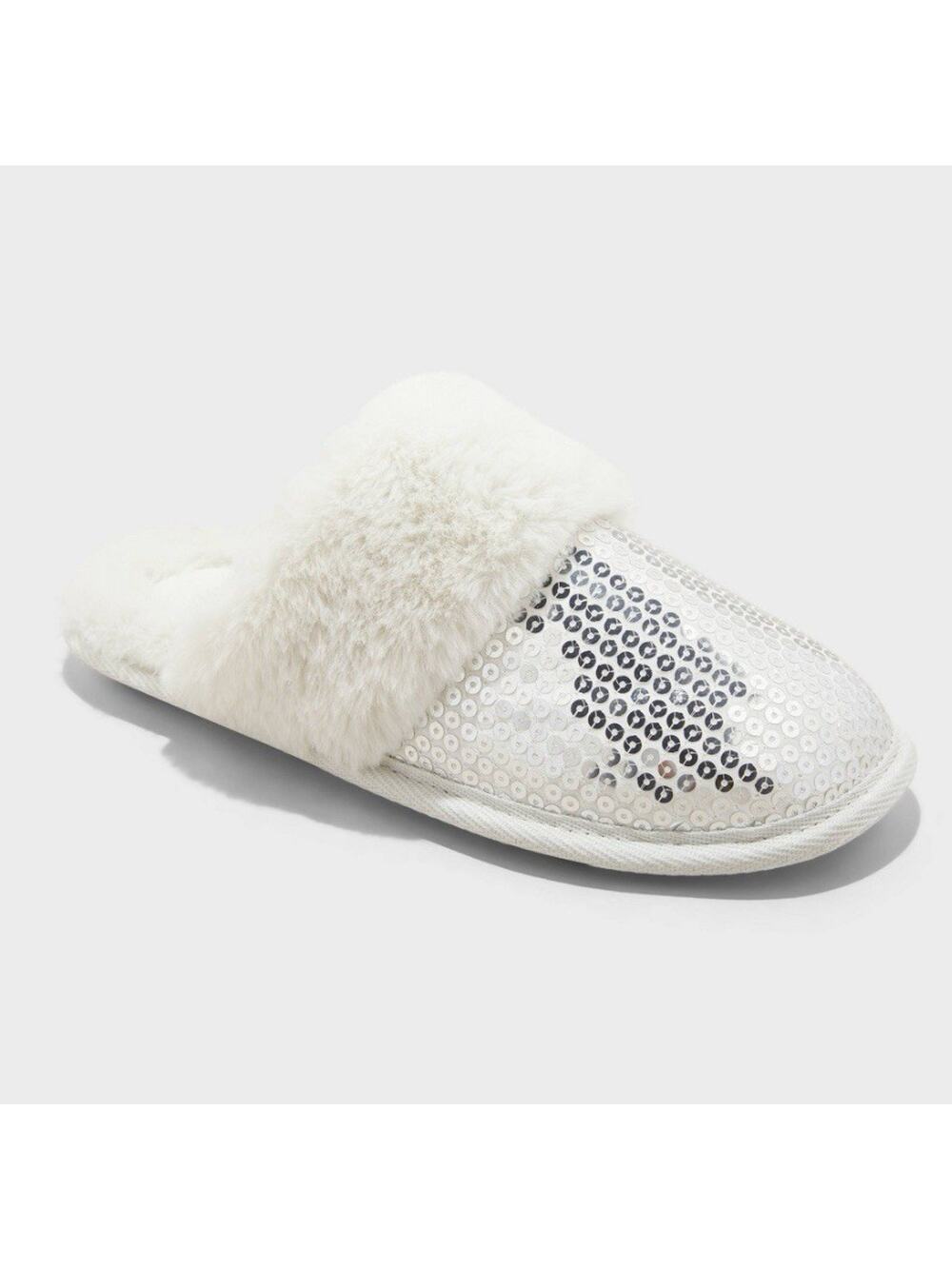 Auden Silver Sequin Slippers Womens 7/8 Sparkly New Years Christmas Bridal Party